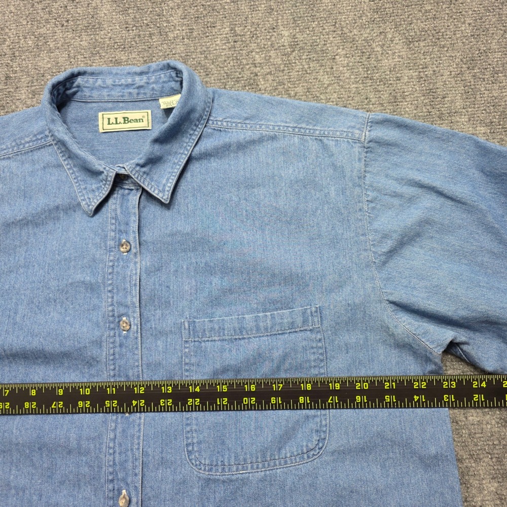 LL Bean Women's Large Denim Button Down Shirt Blue Cotton Long Sleeve P846 - Picture 7 of 11